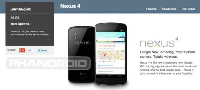 Nexus 4 Google Play Listing Limit Reached