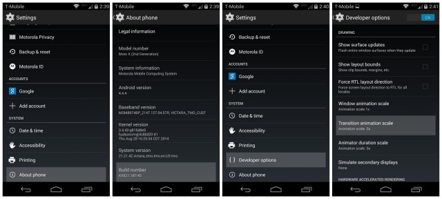 Moto X 2014 Developer Options