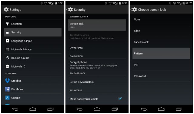 Moto X 2014 screen lock pattern