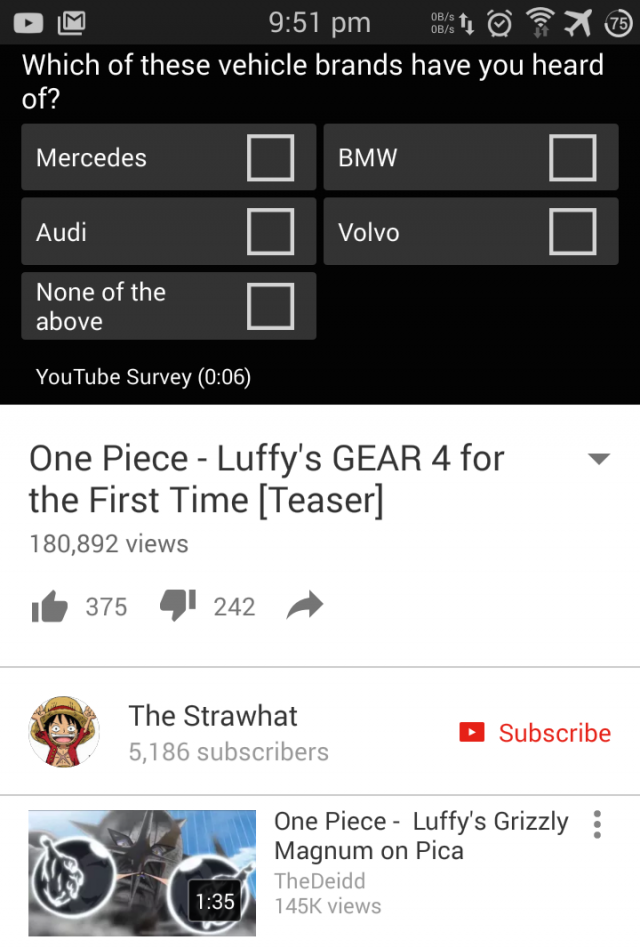 YouTube app will sometimes show surveys instead of ads, but it less or 