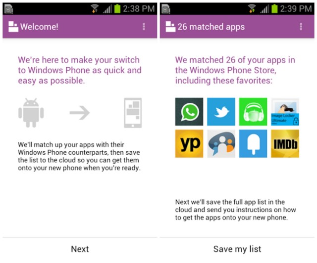windows phone android app